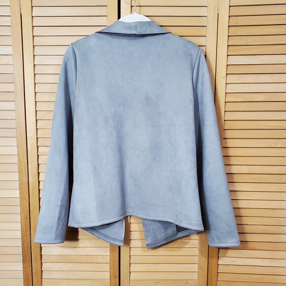 Pretty Garden Gray Faux Suede Open Front Jacket M - Picture 7 of 10